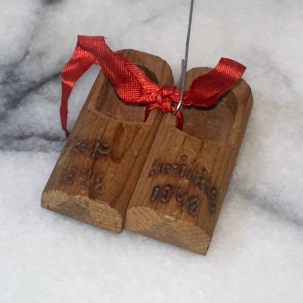 Vintage 1948 Holland Furniture Miniature Wooden Clogs Dutch Shoes Ornament